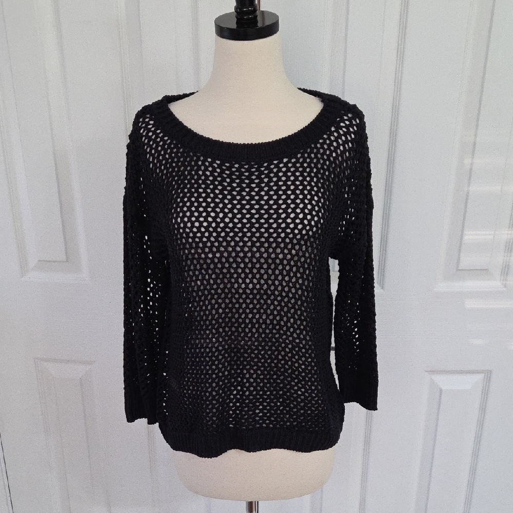DKNY JEANS OPEN HOLE KNIT SWEATER COVER UP TOP LAYERING